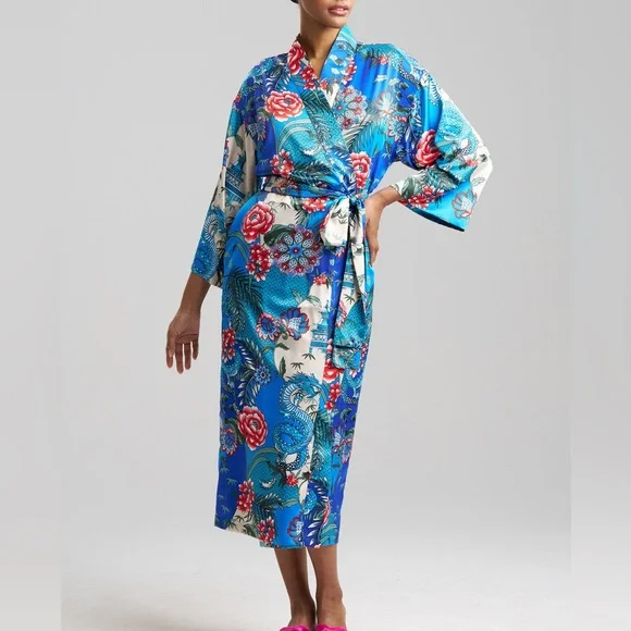 Natori blue cherry blossom robe size large - Picture 1 of 4